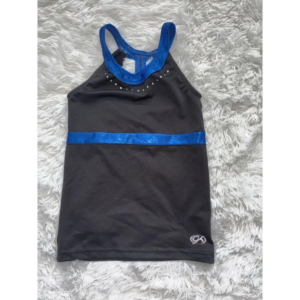 GK Shawn Johnson Girls Sz. L Dance/Gymnastics Black/blue Tank. Great Cond